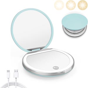 Led Pocket Mirror, compact, usb cable, light, mini, travel, purse, gift, present
