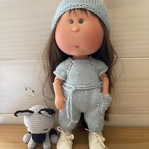 Tutorial/knitting pattern for Mia Nines d&#39;Onil doll 30 cm, jumpsuit and its French and English hat