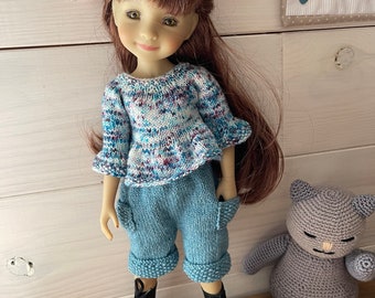 Ruby Red Fashions 36 cm doll knitting pattern/tutorial, shorts, tunic, French and English