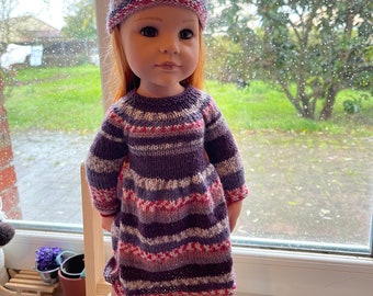 Tutorial/knitting pattern for 50 cm Gotz dolls, dress and hat, French and English