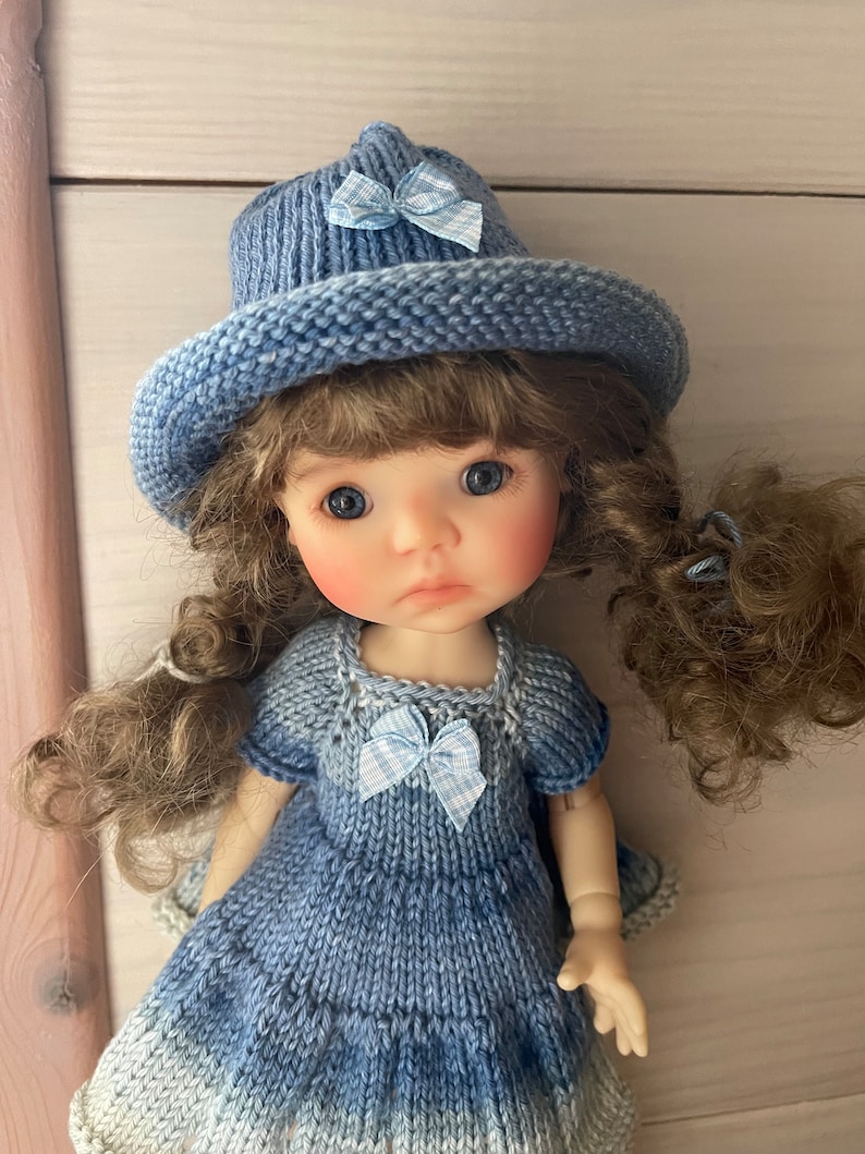 Tutorial/knitting pattern for Meadow Dumpling dolls 25 cm, dress and hat, French and English image 2