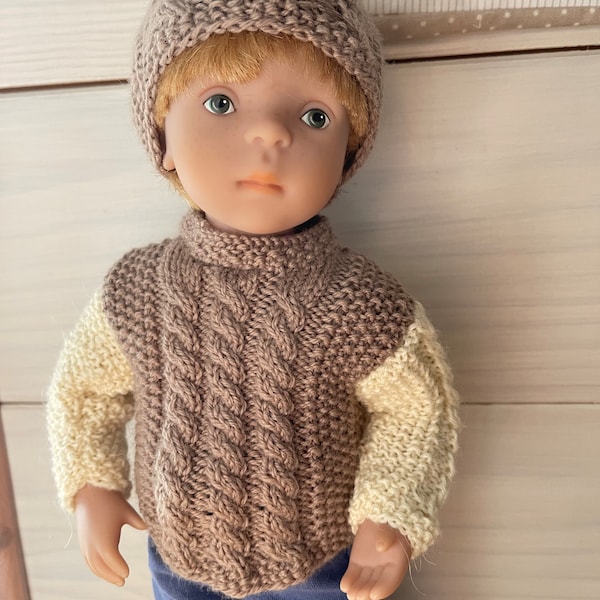 Tutorial/knitting pattern Minouche doll 34 cm, sweater and hat with cables