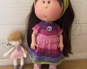 Tutoriel/patron tricot poupée Mia Nines d'Onil 30 cm, robe et bandeau français et anglais