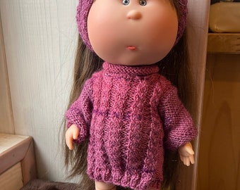 Tutorial/knitting pattern Mia doll from Nines d'Onil 30 cm, dress, gaiters, headband, French and English