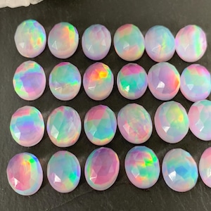 Faceted Aurora Opal oval 8x10mm cabochon - Doublet cabochon