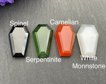 Coffin 10x16mm cabochon- White Moonstone, Carnelian, Serpentinite, Spinel