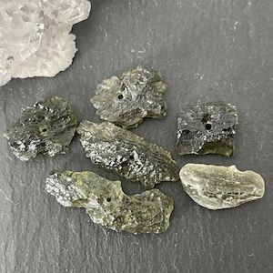 Raw Moldavite beads 12-23mm long - of of 6 beads