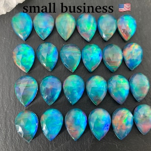 Faceted Aurora Opal pear 10x14mm cabochons  - Doublet cabochon
