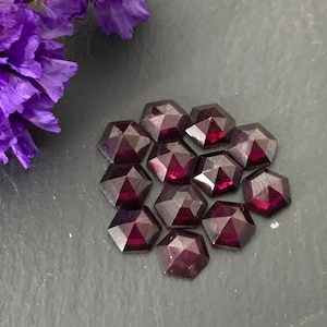 Faceted Garnet Hexagon 6x7mm cabochon