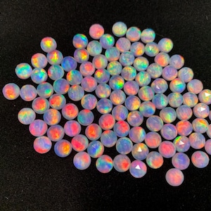 Faceted Aurora Opal round 8mm cabochon - Doublet cabochons - man made opal *