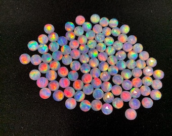 Faceted Aurora Opal round 8mm cabochon - Doublet cabochons
