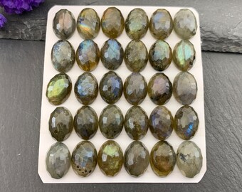 Faceted Labradorite oval 10x14mm cabochon  - Calibrated cabochons *