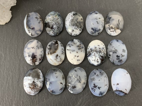 Faceted Dendrite Opal oval 10x14mm cabochon