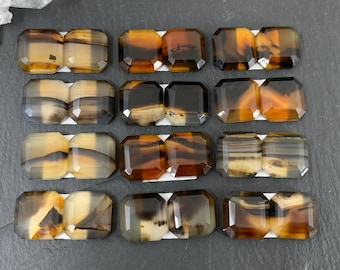 Faceted Montana Agate square 12mm cabochon - Buy by pair *