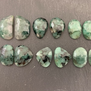 Pair Emerald Faceted 18-23mm long cabochon