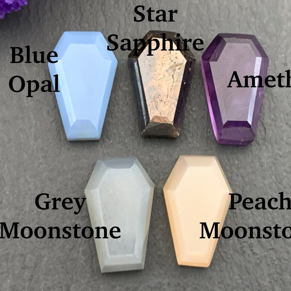 Coffin 10x16mm cabochon- Blue Opal, StarSapphire, Amethyst, Grey Moonstone, Peach Moonstone