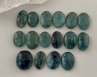 Rose Cut Emerald Kyanite Oval Cabochon