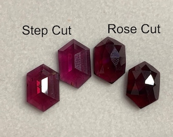 Faceted Rhodolite Garnet long hexagon 8x12mm cabochon