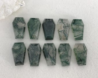 Coffin Moosachat Cabochon: Natürlicher Edelstein im Stufenschliff (10 x 16 mm) *
