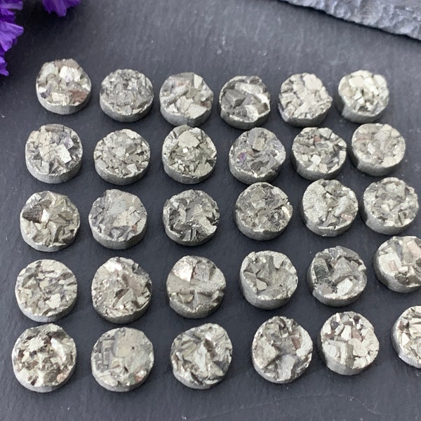 Pyrite In Basalt Druzy Round 10mm Cabochon