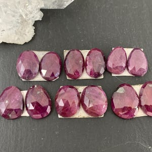 Faceted Ruby Cabochon Pair, Natural Oval Gemstone (9-10mm)