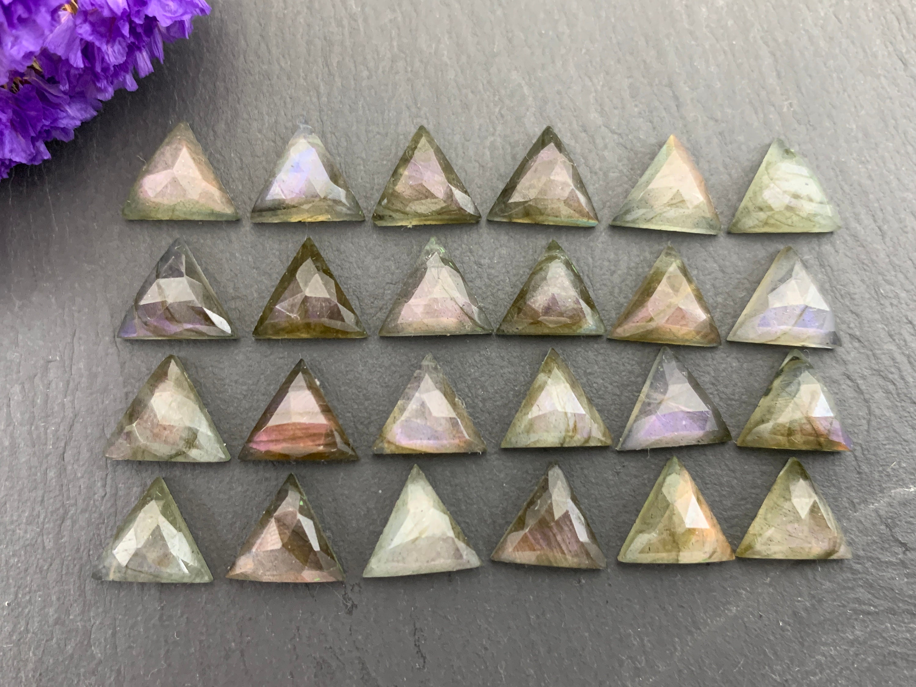 Faceted Labradorite triangle 10mm cabochon