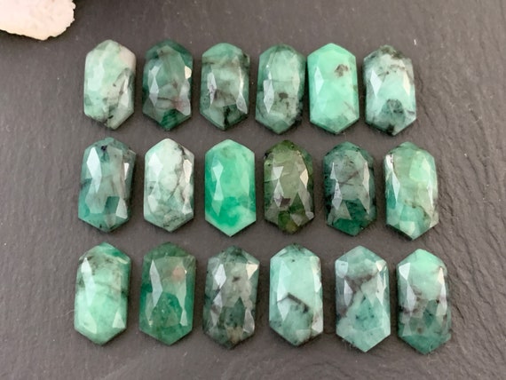 Faceted Emerald long hexagon 8x16mm cabochon