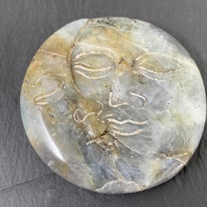 Sun & Moon face Labradorite 47mm carving. Flat back carving