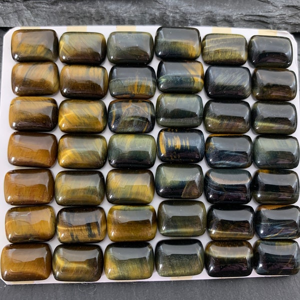 Yellow Blue Tiger Eye Rectangle 10x14mm cabochon