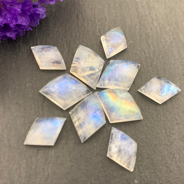 Faceted Rainbow Moonstone Rhombus 10x13mm, 7x11mm Cabochon