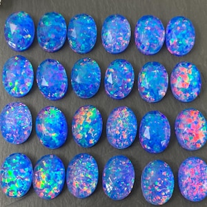 Faceted Aurora Opal oval 10x14mm cabochons - Doublet cabochons
