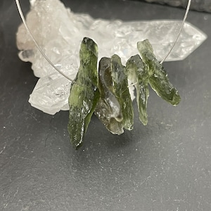 Raw Moldavite beads 13-22 long - lot of 5 beads