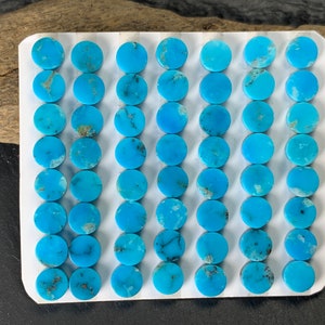 Flat Kingman Blue Turquoise round 6mm cabochon - Calibrated cabochons    e