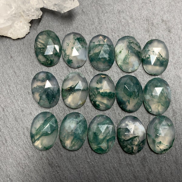 Rose Cut Moss Agate Oval 10x14mm cabochon