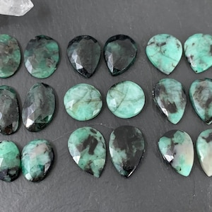 Faceted Emerald Pair 14-18mm long cabochons- e