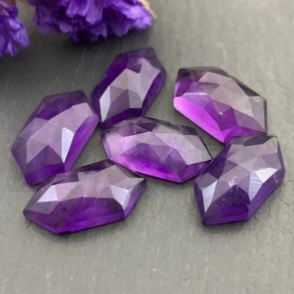 Faceted Amethyst 8x16mm cabochon | Long Hexagon