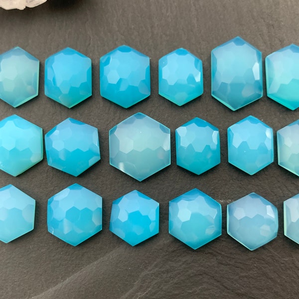 Faceted Paraiba Chalcedony hexagon Cabochon