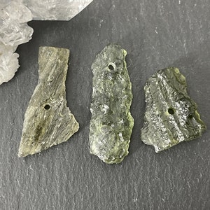 Raw Moldavite beads 16-26mm long - lot of 3 beads