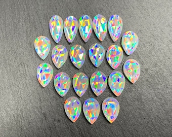 Faceted Mystic Rainbow Quartz pear 7x14mm, 8x12mm cabochon doublet