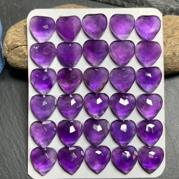 Faceted Amethyst Heart 12mm cabochon