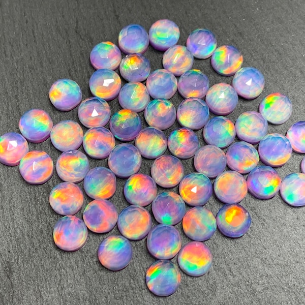 Rose Cut Aurora Opal round 8mm cabochon