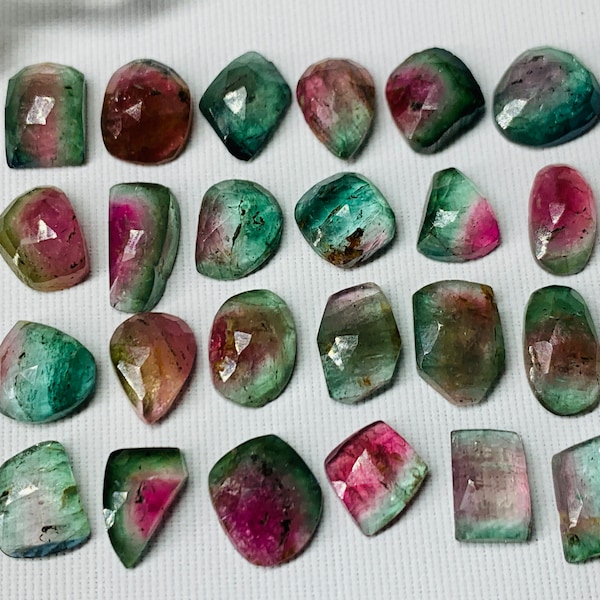 Faceted Watermelon Tourmaline 8-10mm long cabochon- Second Quality cabochons