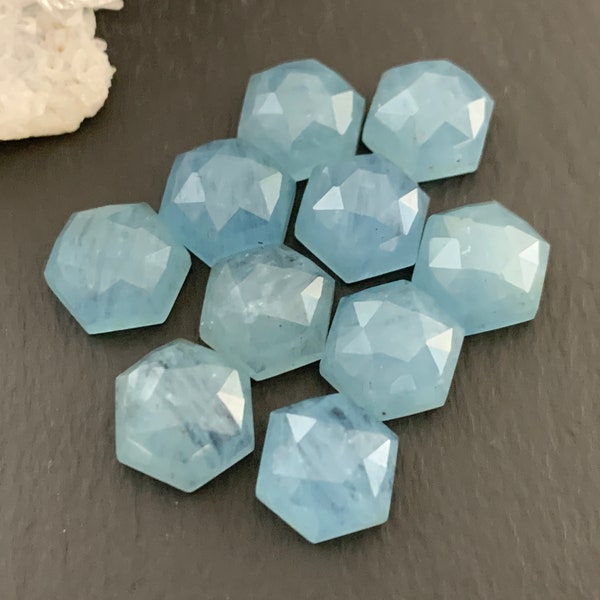 Rose Cut Aquamarine 10mm hexagon cabochon