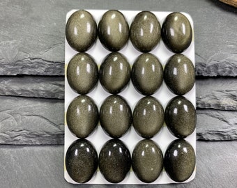 ゴールドオブシディアンオーバル15 x 20 mmカボション - 目盛り付きカボション *