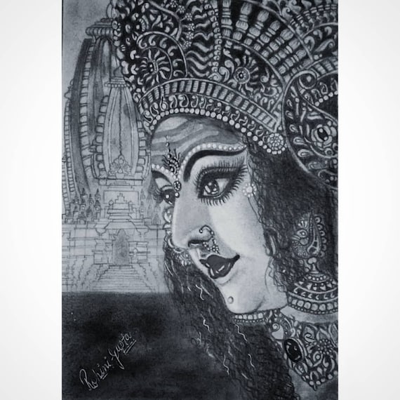 Image of Sketch Of Goddess Durga Maa Or Kali Mata Editable Vector Outline  Illustration-AC733627-Picxy
