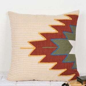 Embroidered Aztec Cushion Cover - Boho Tufted Throw Pillow - Cotton Textured Decorative Pillow - Modern Farmhouse Decor