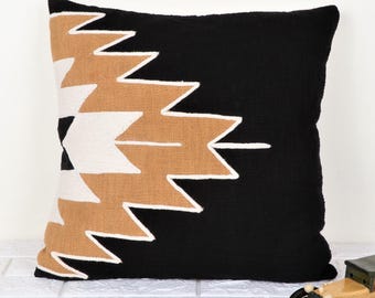 Handwoven Zapotec Pillow Cover/ Boho Tribal Cotton Cushion/ Woven Aztec Tribal Cushion/ Montana Kilim Pillow