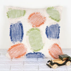 Handmade Multicolor Tufted Pillow Cover | Embroidered Patchwork Cushion | Decorative Throw Pillow | Cozy Home  Decor