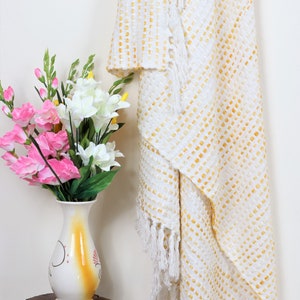 Super Soft Mustard Yellow Stripe woven cotton Throw Blanket Cotton and Acrylic Textured  Boho Throw sofa throw blanket bedding throw pillow