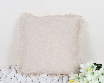 Premium Cream Ivory 100% Cotton Hand Loom Woven Textured Throw Pillowcase 50x50 Cm 20x20 Inch Cushion Cover, Boho Bedding Soft Throw Blanket